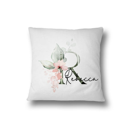 Personalised Gentle Botanical Blush Pink Initial Letter Cushion Cover Pillow