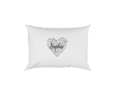 Personalised Name Floral Heart Soft Pillowcase Pillow Case Cover