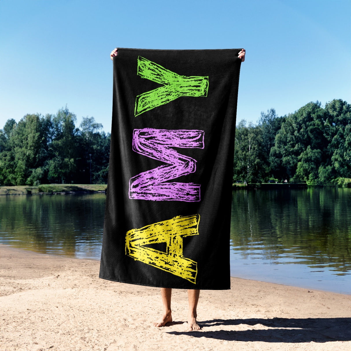Personalised Any Name Colourful Crayon Coloured Absorbent Beach Bath Sheet Towel
