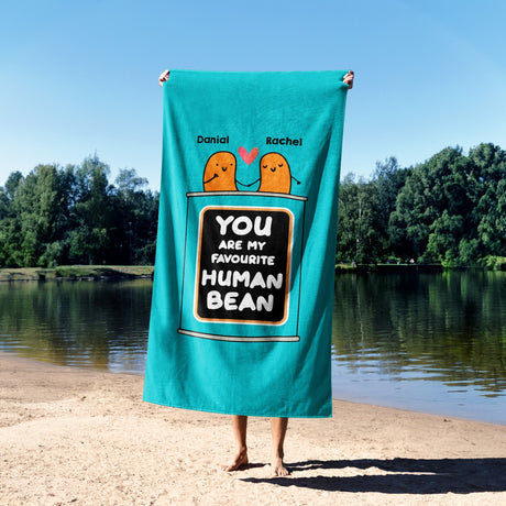 Personalised My Favourite Human Bean Name Cute Absorbent Beach Bath Sheet Towel