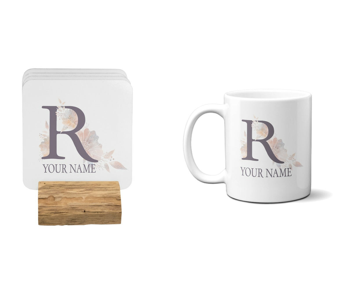 Personalised Misty Dusty Pastel Alphabet Floral Name Initial Letter Coffee Mug