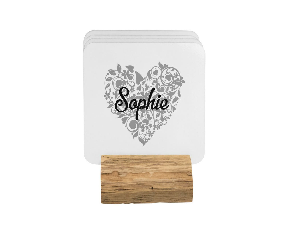 Personalised Name Floral Heart Coffee Tea Mug Gift 11oz Mug + Coaster