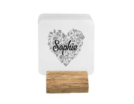 Personalised Name Floral Heart Coffee Tea Mug Gift 11oz Mug + Coaster