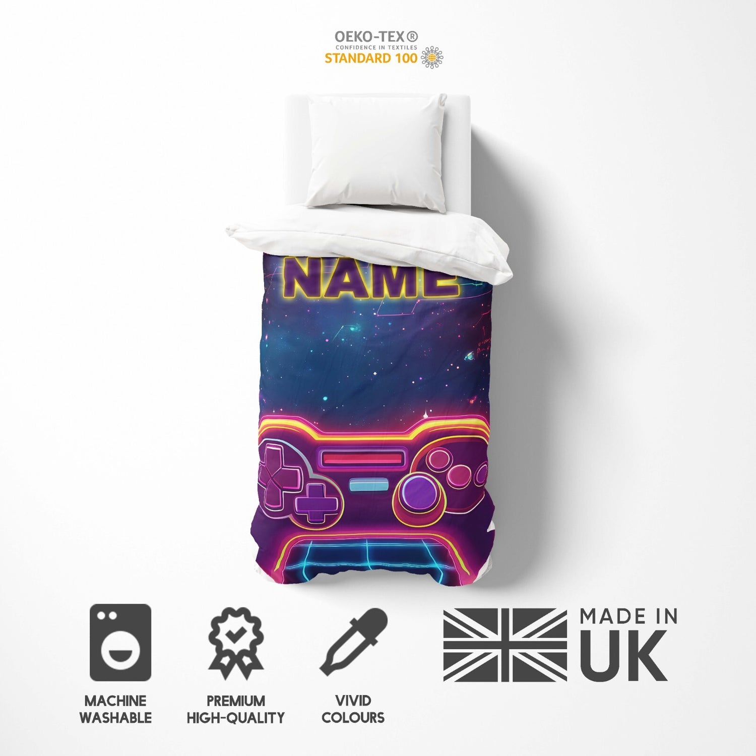 Personalised Name Gamer Gaming Controller Single Bed Duvet Cover + Pillowcase
