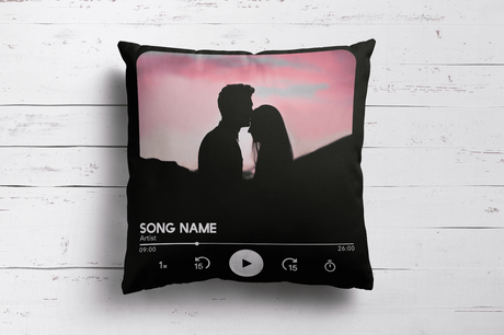 Upload Your Photo Music Player Custom Printed Soft Square Filled Cushion Throw