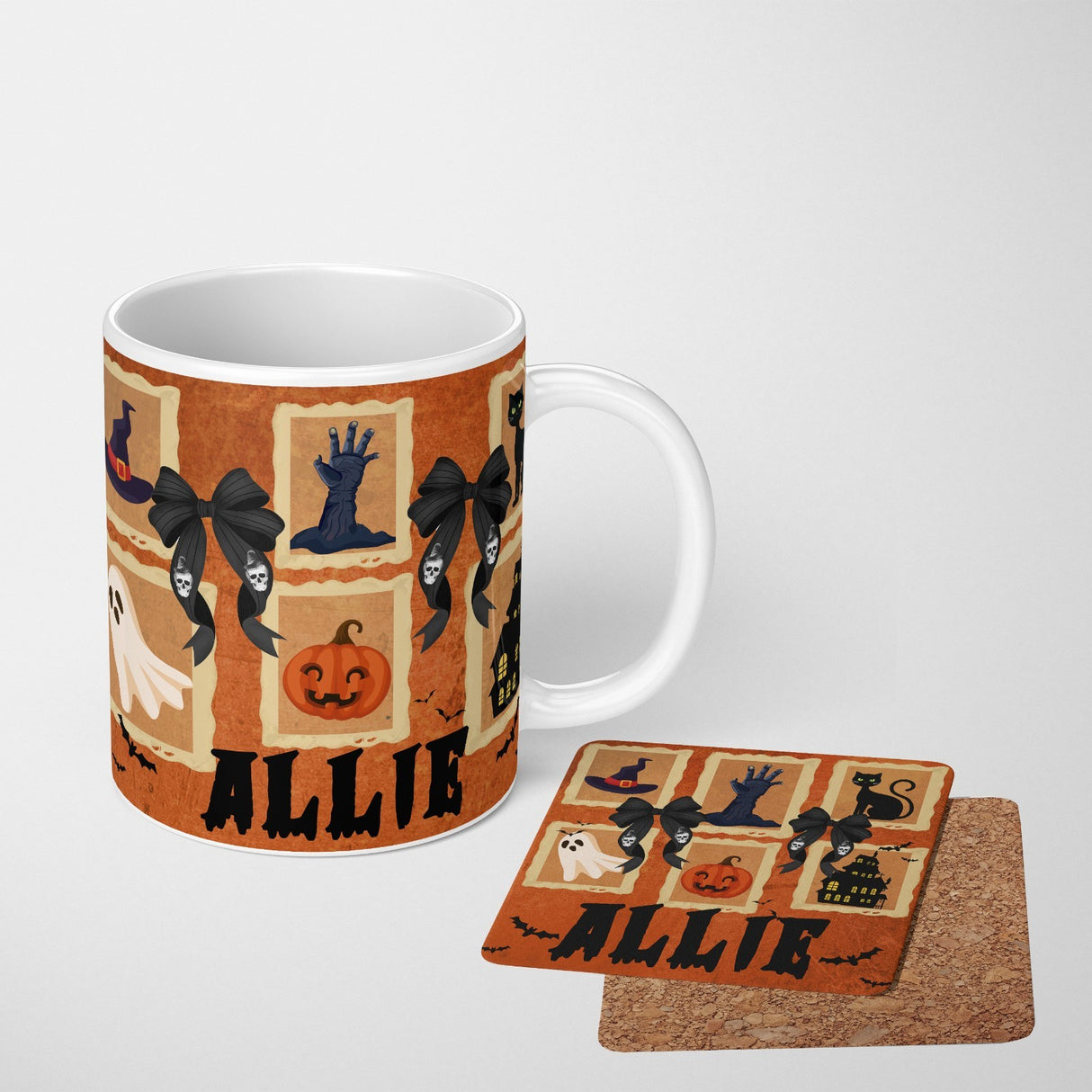 Halloween Spooky Personalised Name Coffee Tea Mug Cup Coaster Gift Set Him Her