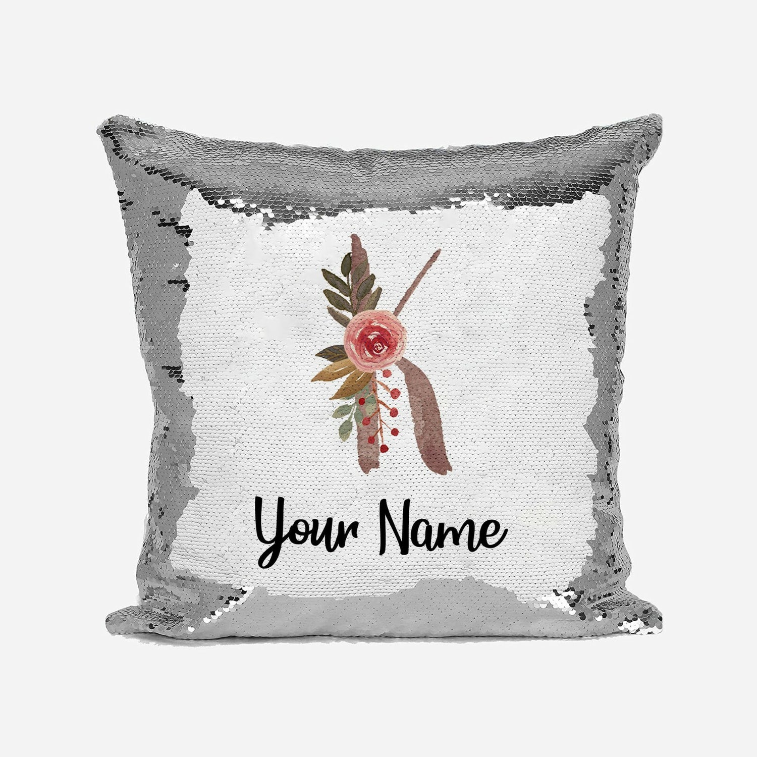 Personalised Floral Watercolour Effect Alphabet Sequin Magic Cushion + Pillow