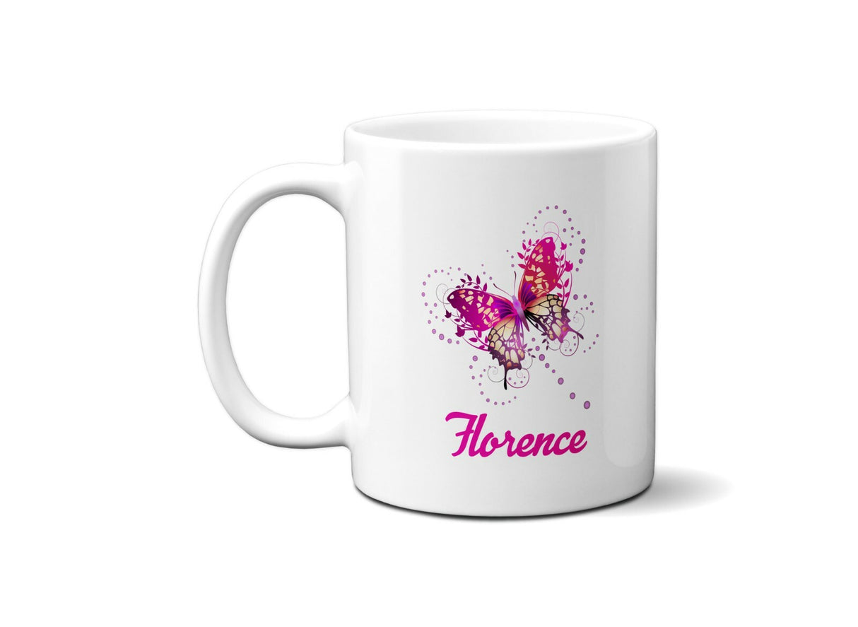 Personalised Name Pink Butterfly Coffee Tea Mug Gift 11oz Mug + Coaster