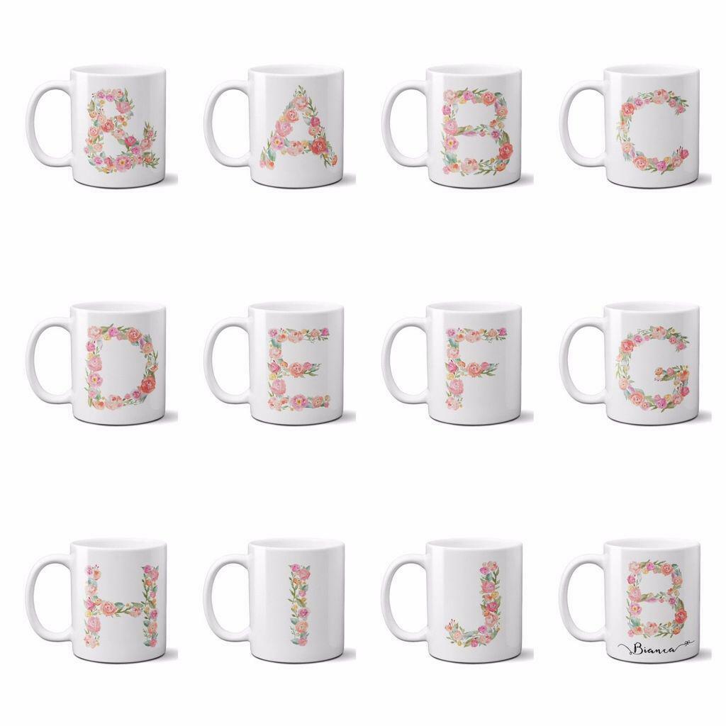 Personalised Alphabet Floral Name Initial Letter Coffee Mug Gift 11oz Ceramic