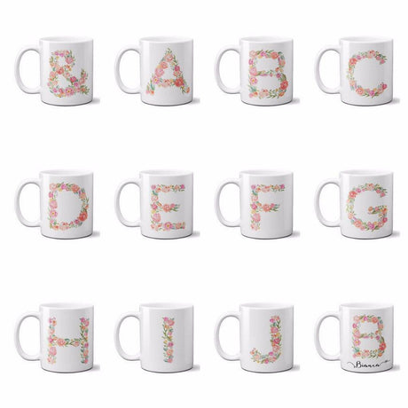 Personalised Alphabet Floral Name Initial Letter Coffee Mug Gift 11oz Ceramic