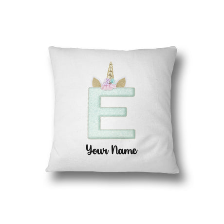 Personalised Unicorn Sparkly Kids Girls Monogram Alphabet Initial Letter Cushion