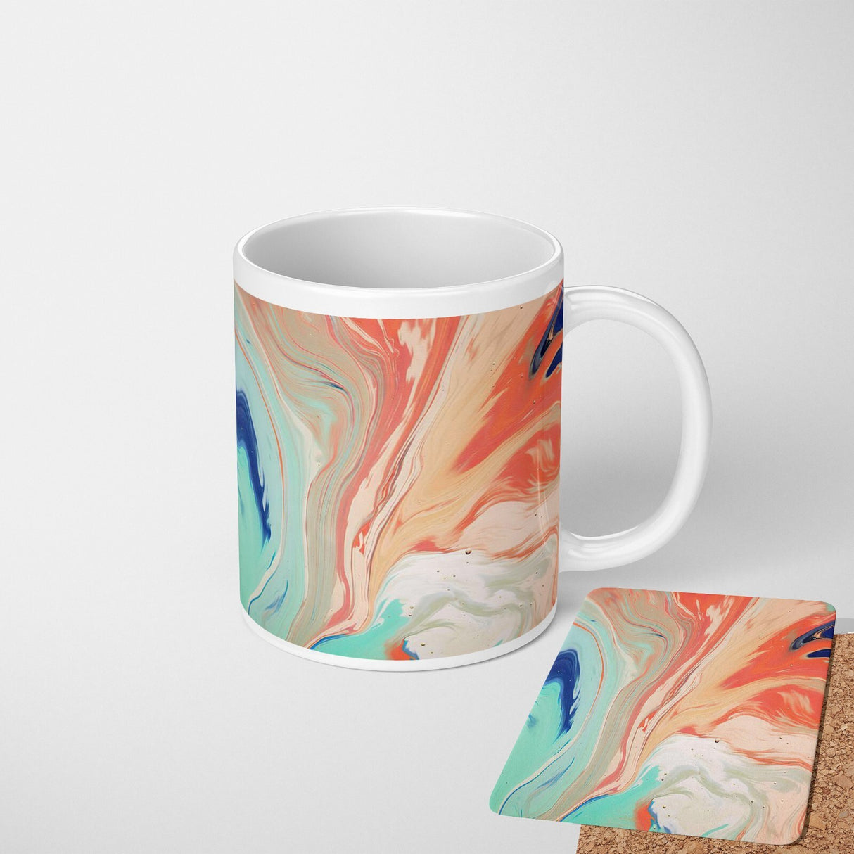 Liquid Marble Custom Design Coffee Tea Mug + Coaster Option Gift For Him Her