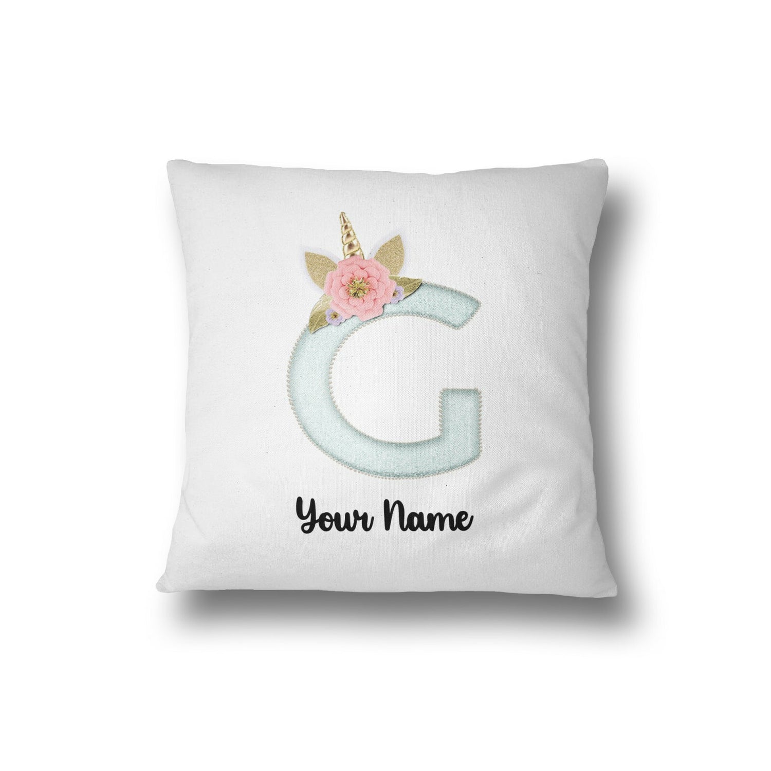 Personalised Unicorn Sparkly Kids Girls Monogram Alphabet Initial Letter Cushion