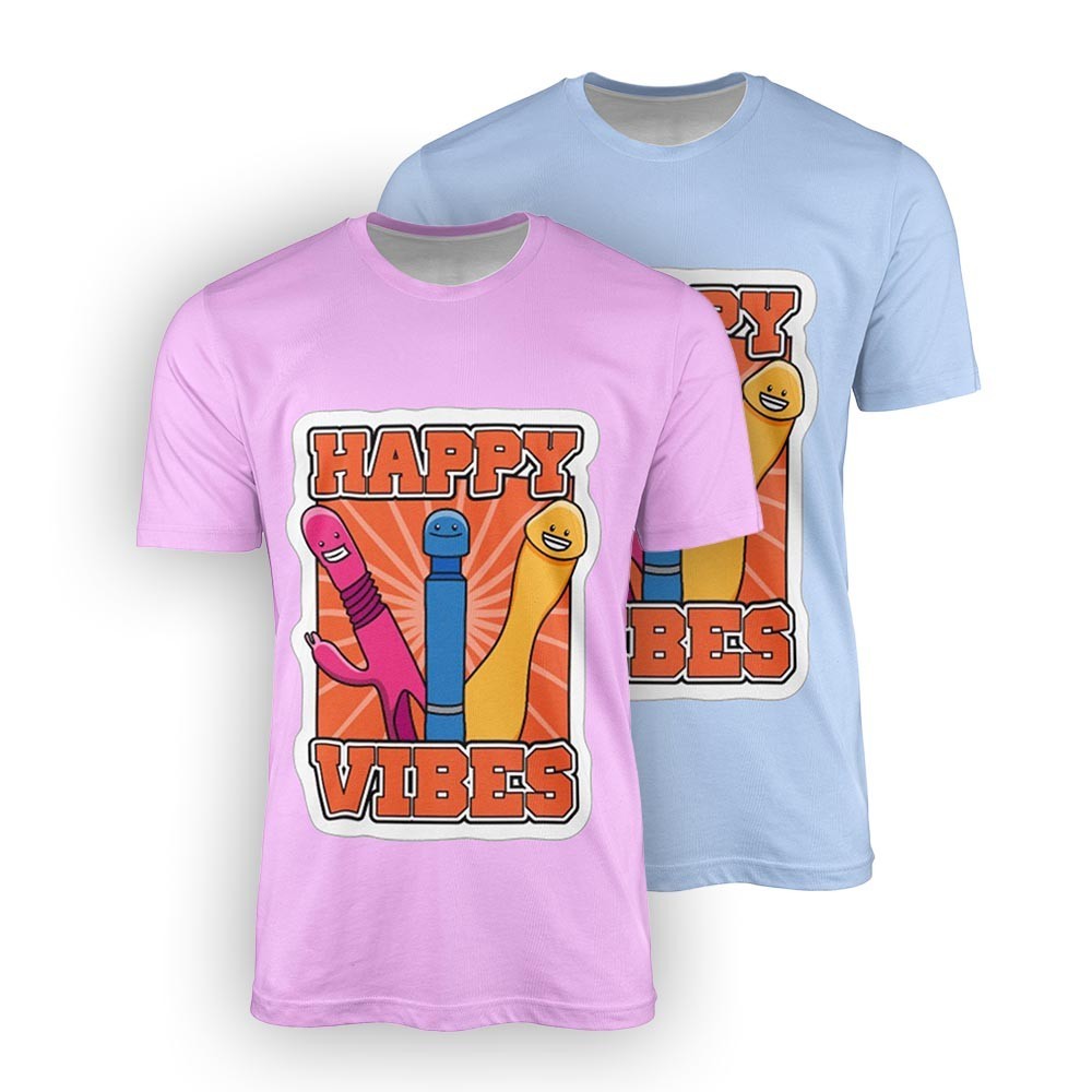 Personalised Happy Vibes Rude Funny Custom Printed T-Shirt Choose Colour Unisex