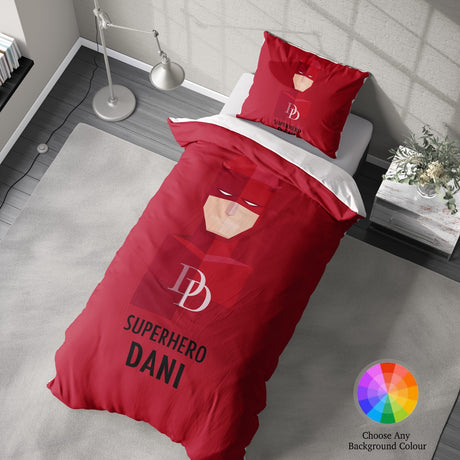 Superhero Personalised Name Custom Colour Single Bed Duvet Cover Pillowcase Set