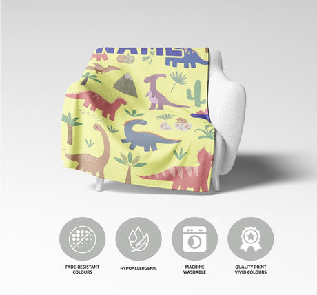 Personalised Custom Name Dinosaurs Clip Art Soft Warm Fleece Blanket Decoration