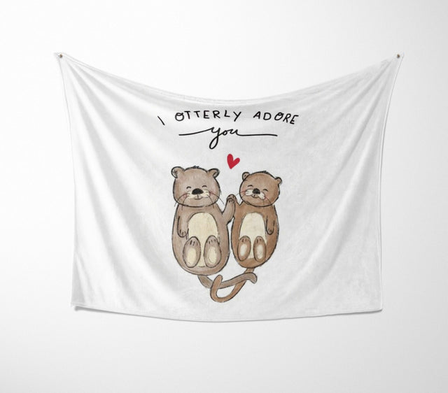 Otterly Adore You Cute Love Valentines Anniversary Fleece Mink Blanket Gift