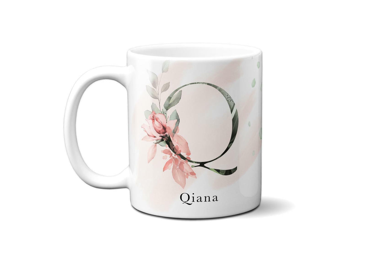 Gentle Touch Blush Pink Design Name Initial Letter Coffee Mug Gift 11oz Ceramic