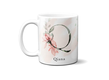 Gentle Touch Blush Pink Design Name Initial Letter Coffee Mug Gift 11oz Ceramic