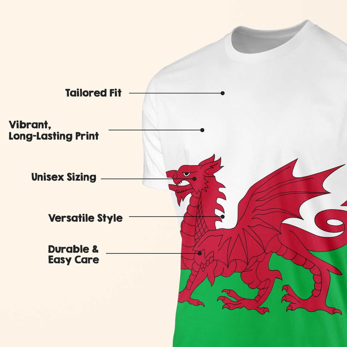 Custom Welsh Dragon Flag T-Shirt All Over Print Unisex Patriotic Tee Gift