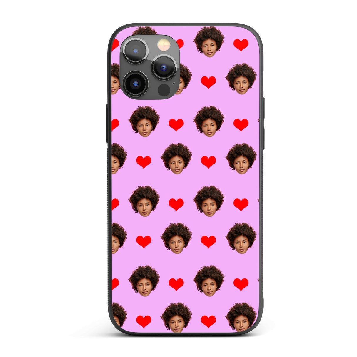 Face Cut Out All Over With Heart Personalised Custom - Printed iPhone Black Case