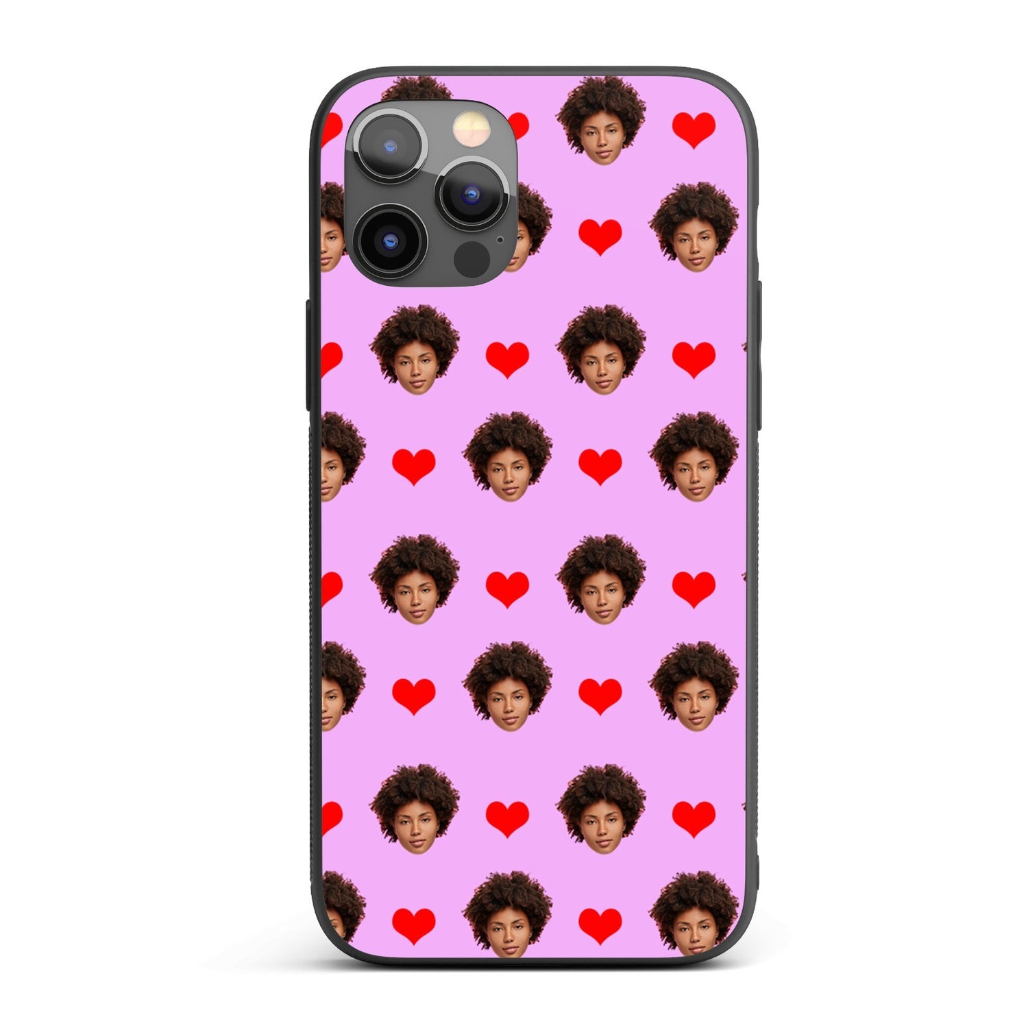 Face Cut Out All Over With Heart Personalised Custom - Printed iPhone Black Case