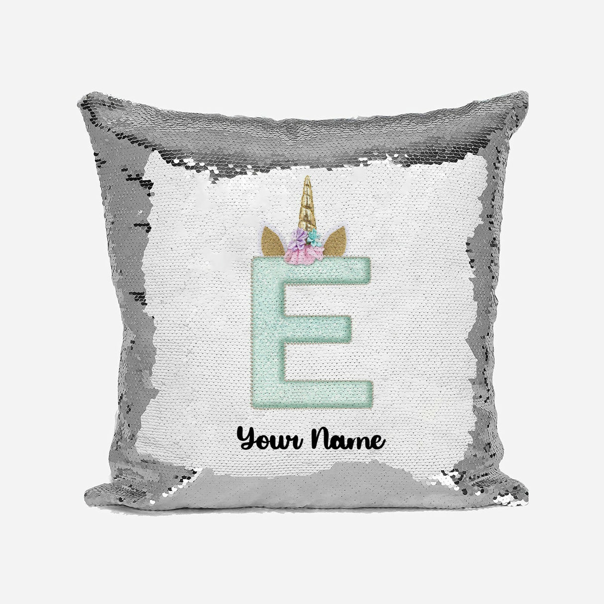 Personalised Unicorn Sparkly Monogram Alphabet Sequin Magic Cushion Cover+Pillow