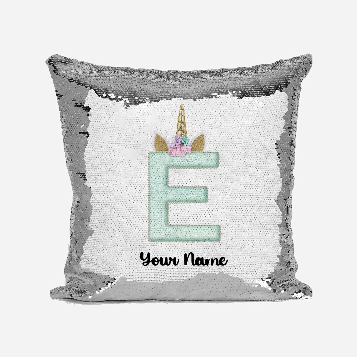 Personalised Unicorn Sparkly Monogram Alphabet Sequin Magic Cushion Cover+Pillow