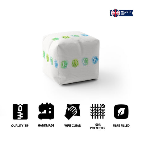 Personalised Watercolour Letters Any Colour Ottoman Filled Pouffe Washable Cover