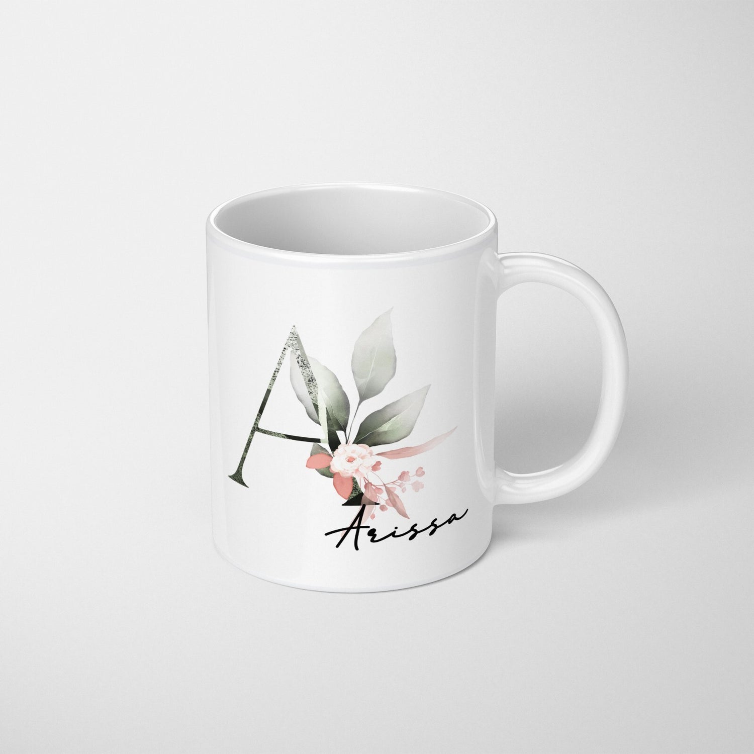 Gentle Botanical Blush Pink Name Initial Letter Tea Coffee Mug Set Gift Him Her