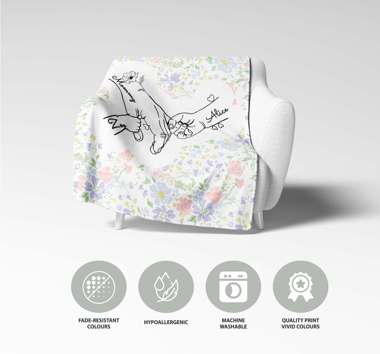 Mother's Day Custom Name Floral Soft Warm Fleece Memory Blanket Throw Decoration