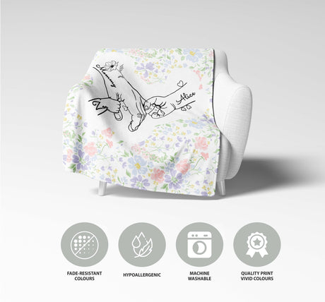 Mother's Day Custom Name Floral Soft Warm Fleece Memory Blanket Throw Decoration