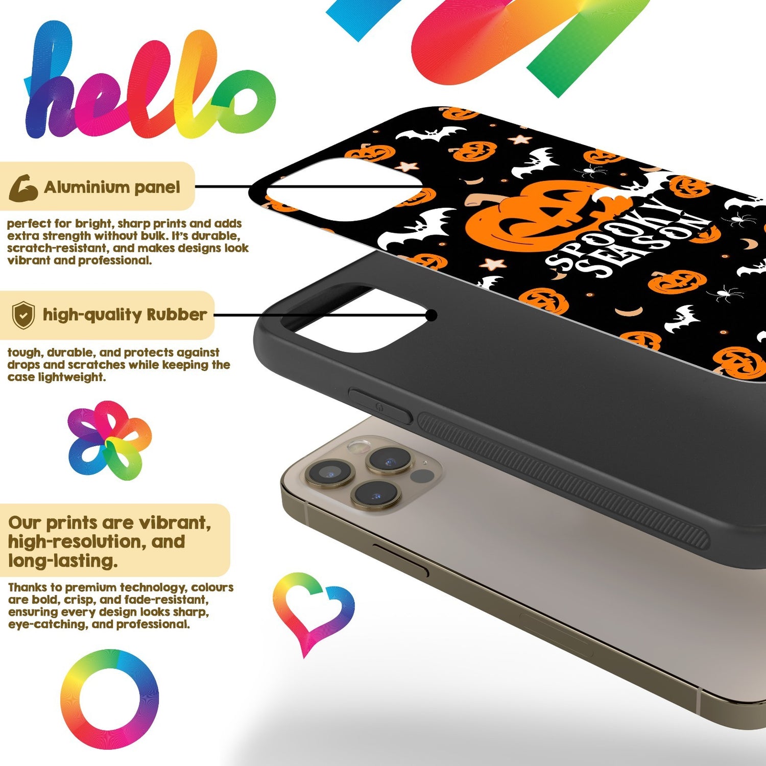 Halloween Spooky Season Pumpkin Bats Custom Printed iPhone Black Case Cover Gift