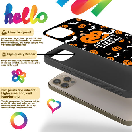 Halloween Spooky Season Pumpkin Bats Custom Printed iPhone Black Case Cover Gift