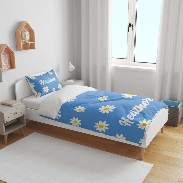Personalised Custom Name Colour Floral Daisies Cot Bed Duvet Cover + Pillowcase