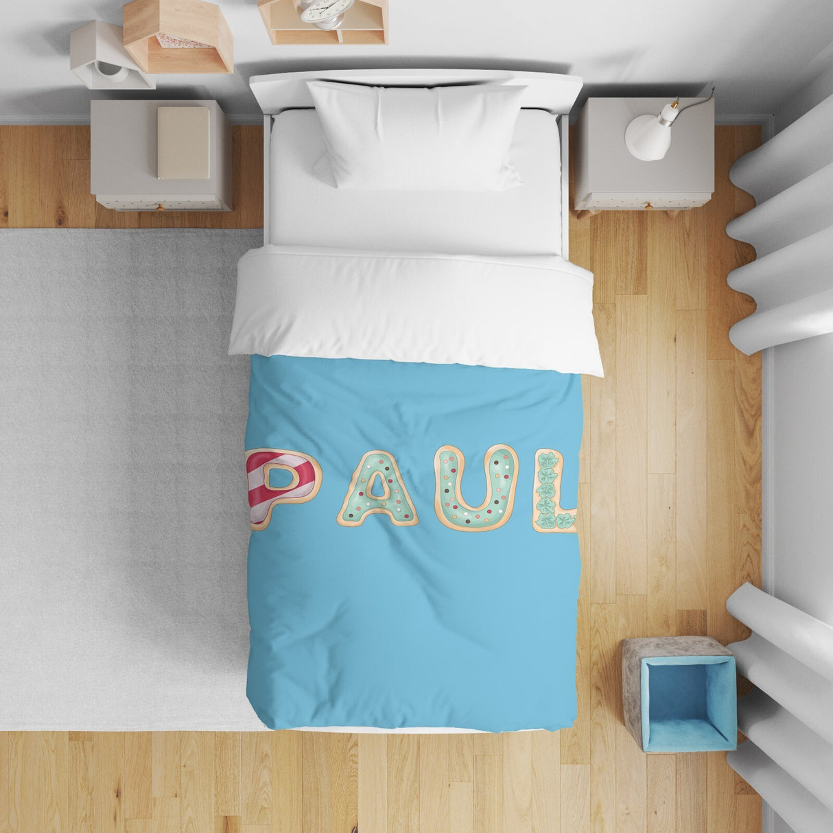 Personalised Name Cookie Alphabet Font Kids Cot Bed Duvet Cover + Pillowcase