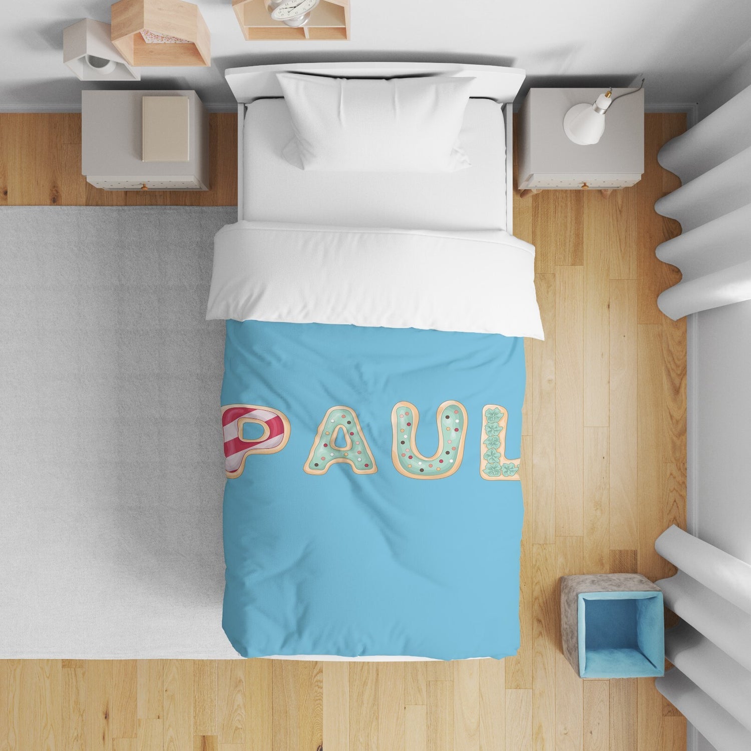 Personalised Name Cookie Alphabet Font Kids Cot Bed Duvet Cover + Pillowcase