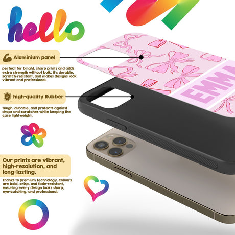 Pink Bows Name Cute Girl Personalised Custom - Printed iPhone Black Case Cover