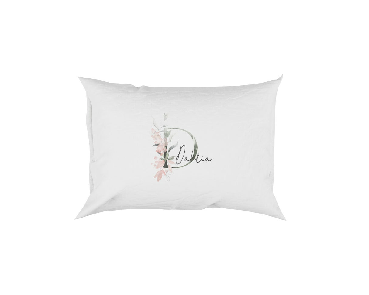 Personalised Your Name Gentle Botanical Blush Initial Letter Pillow Case Gift