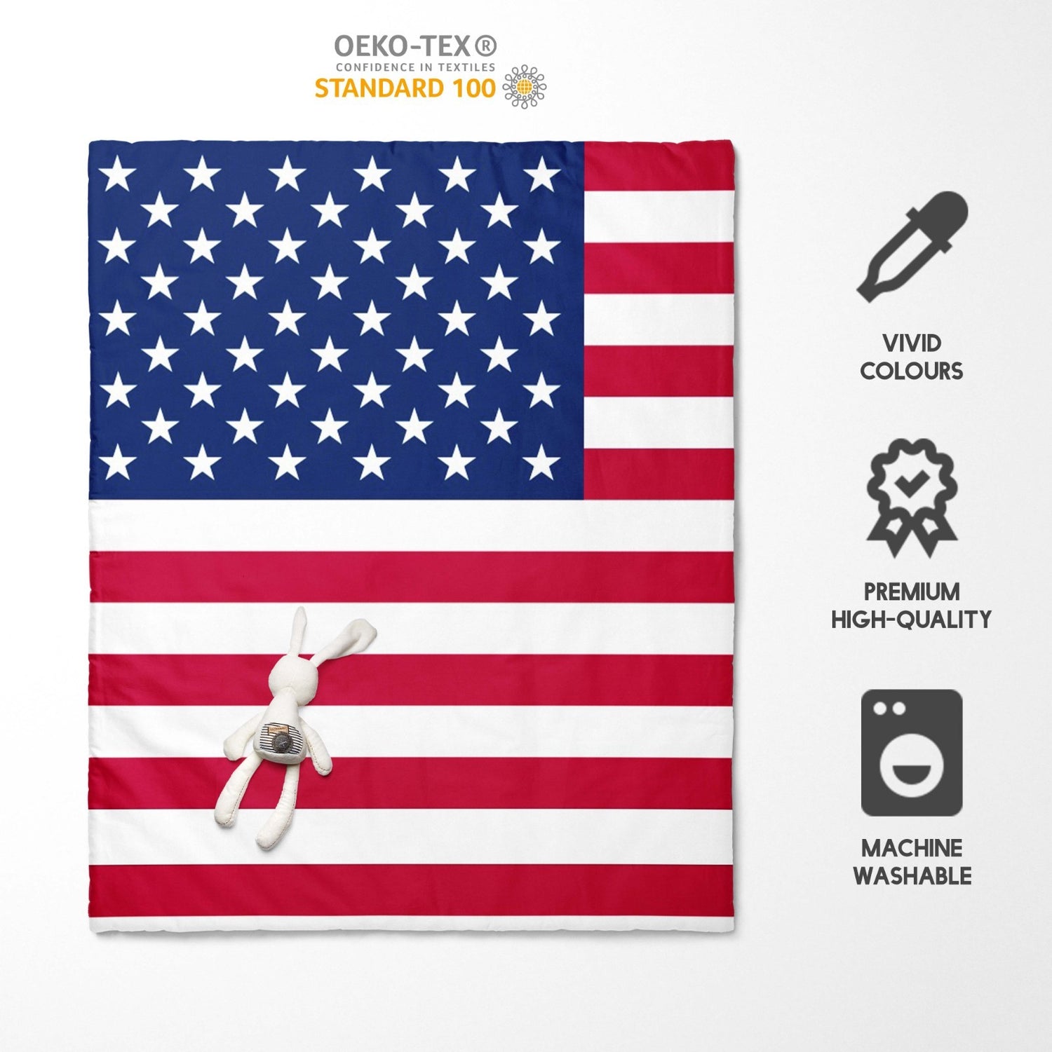 USA Flag America Cot Bed Duvet Cover Toddler Pillowcase Design Gift Custom Cosy