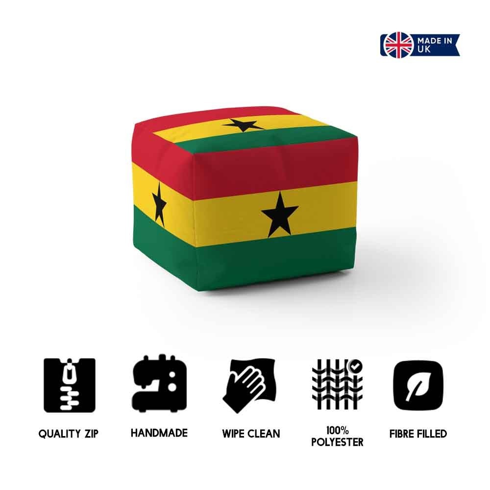 Ghana Flag Ghanaian Ottoman Filled Pouffe - Footrest Washable Cover Custom Gift