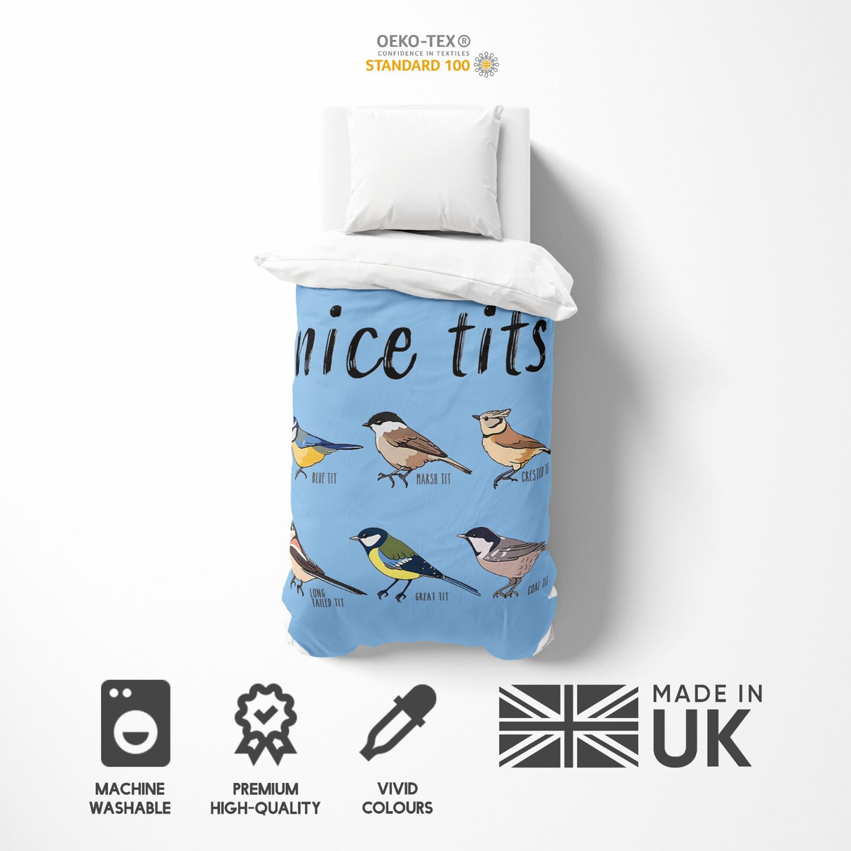 Nice Birds Bird Prank Funny Cheeky Novelty Single Bed Duvet Cover Set Pillowcase