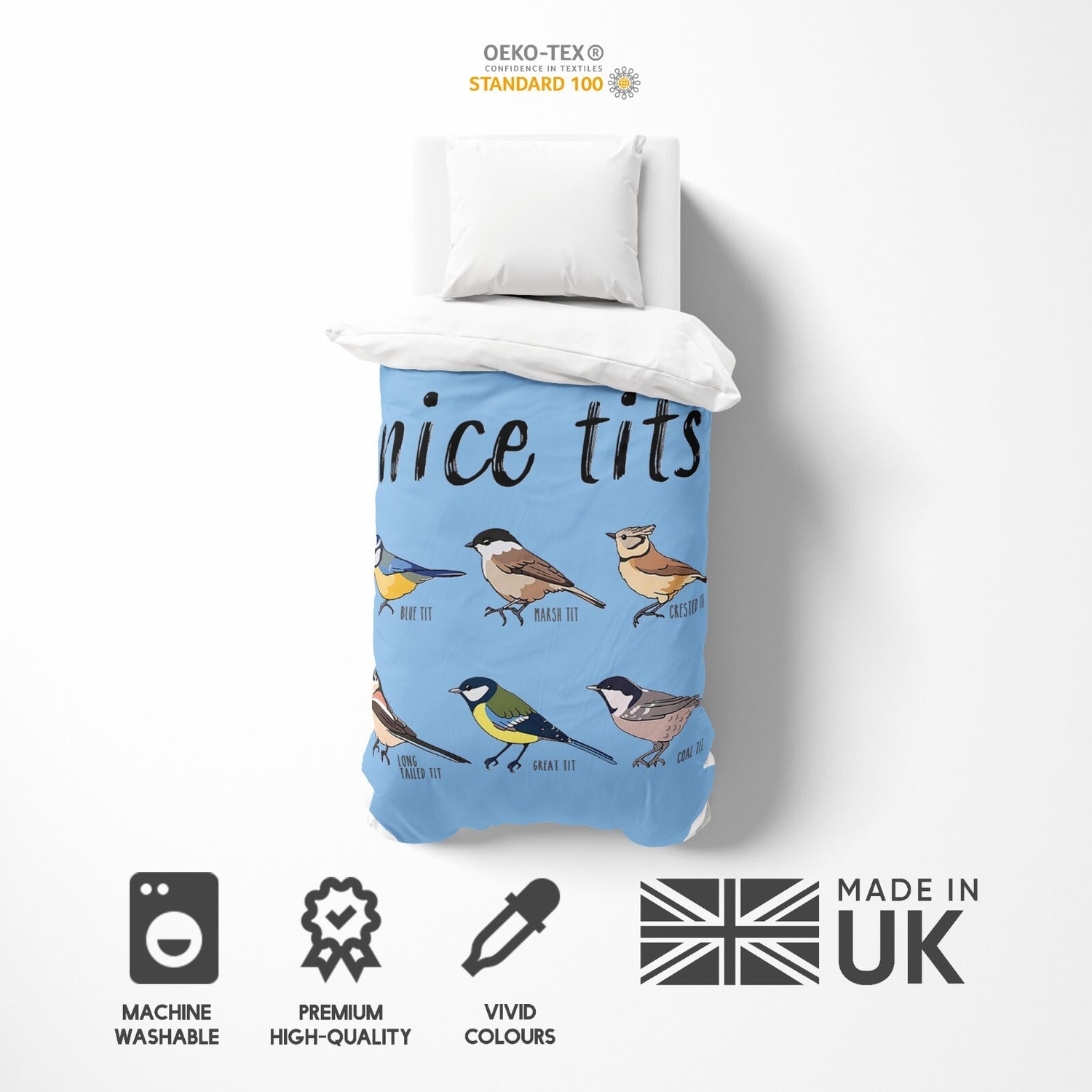 Nice Birds Bird Prank Funny Cheeky Novelty Single Bed Duvet Cover Set Pillowcase