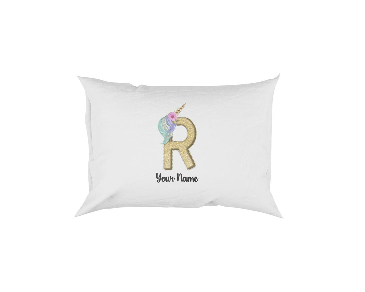Personalised Unicorn Sparkly Kids Girls Monogram Alphabet Initial Letter Pillow