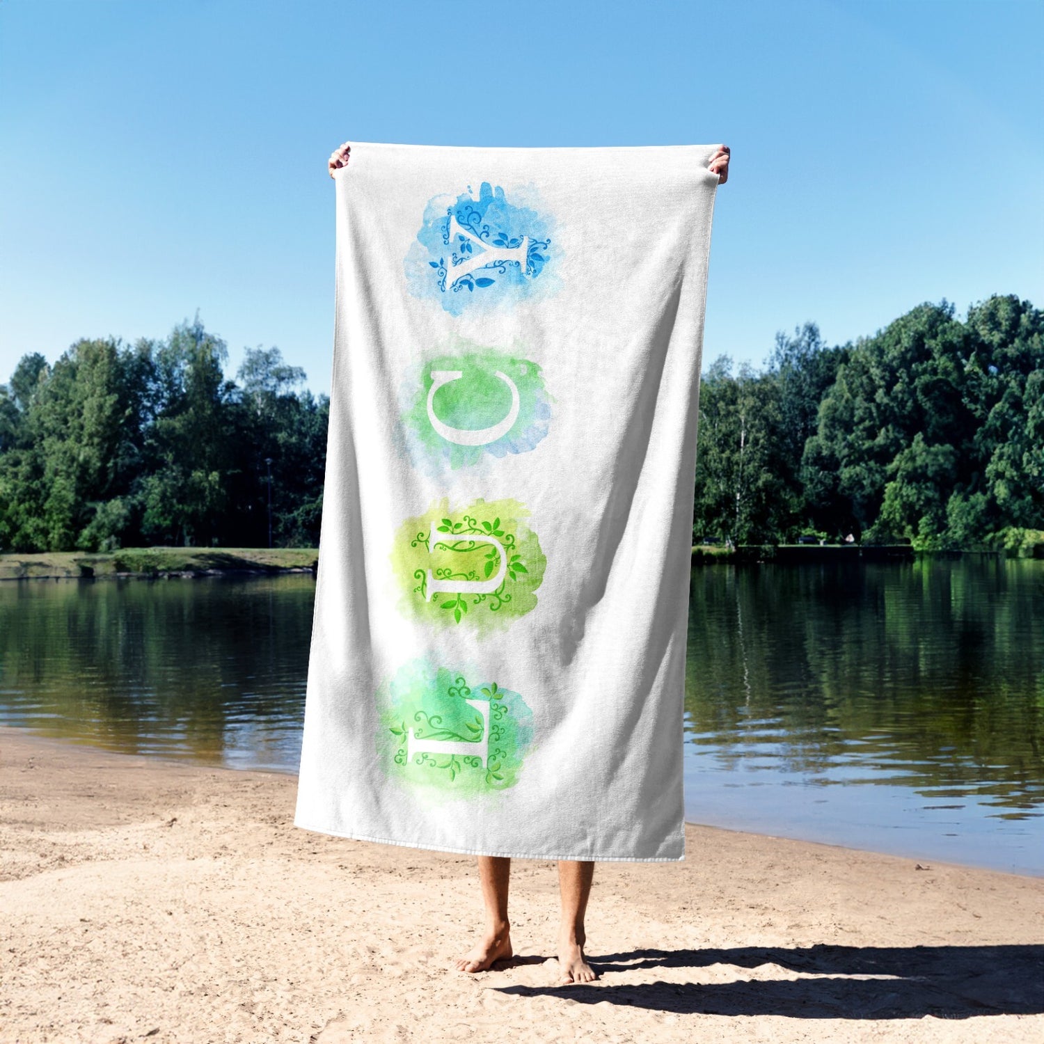 Personalised Watercolour Letters Font Coloured Absorbent Beach Bath Sheet Towel