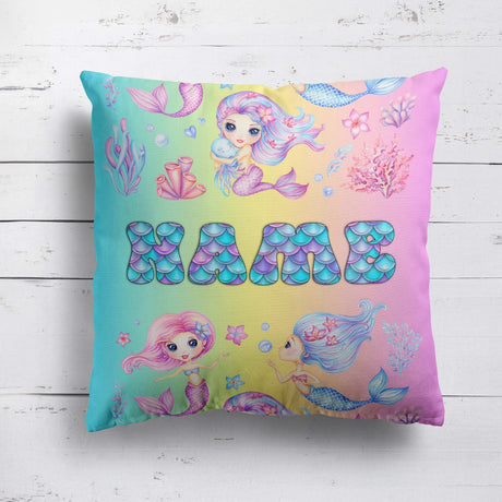 Personalised Name Mermaids + Jellyfish Mythical Square Fill Zipped Cushion Throw