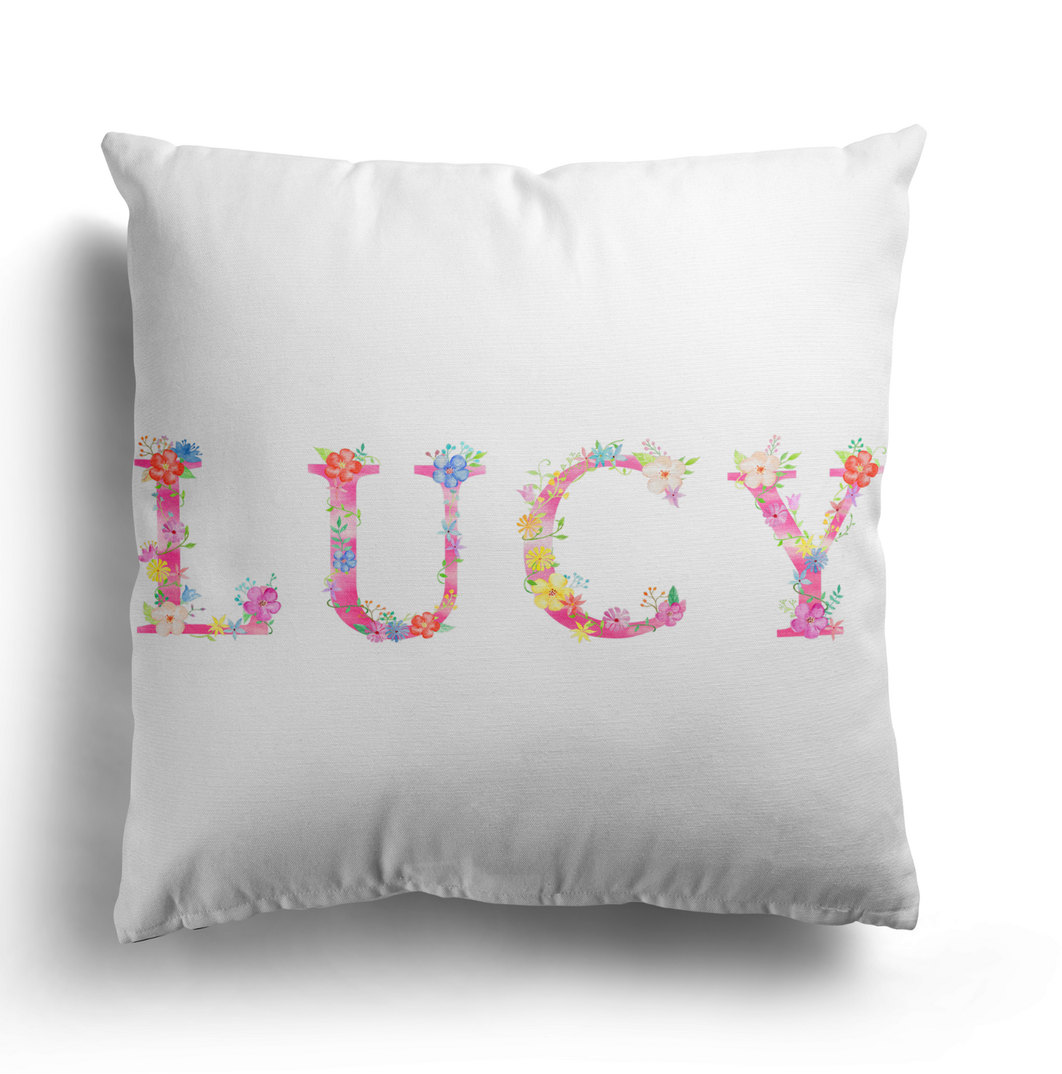 Personalised Pink Floral Alphabet Print Soft Square Filled Cushion Throw Decor