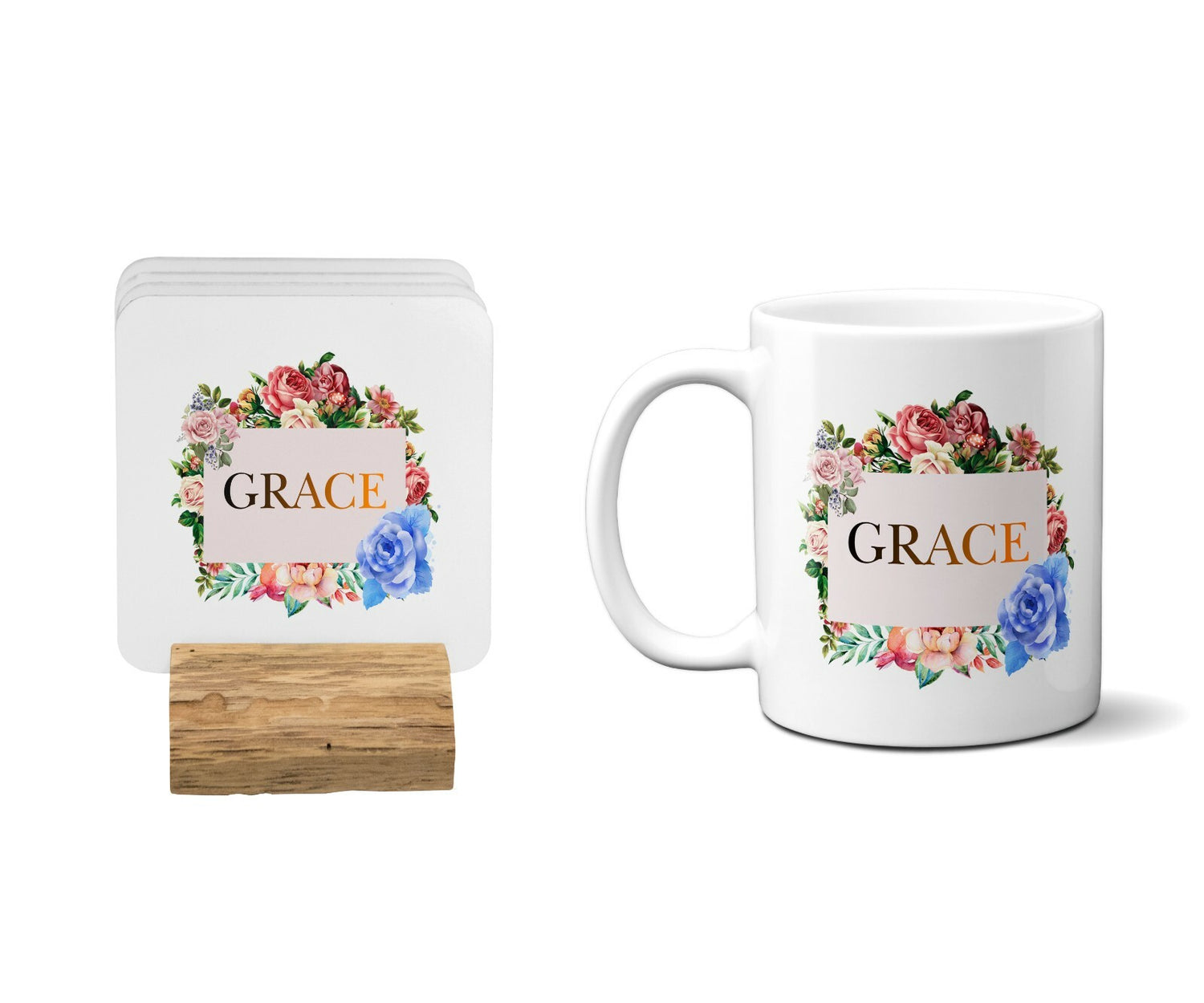 Personalised Name Floral Border Coffee Tea Mug Gift 11oz Mug + Coaster