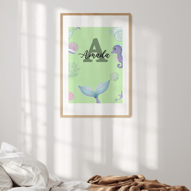 Personalised Name Mermaid Tail Monogram Wall Art Poster Picture Print Decor