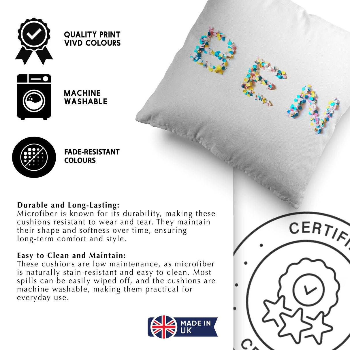 Personalised Confetti Handmade Print Soft Square Filled Cushion Throw Decor